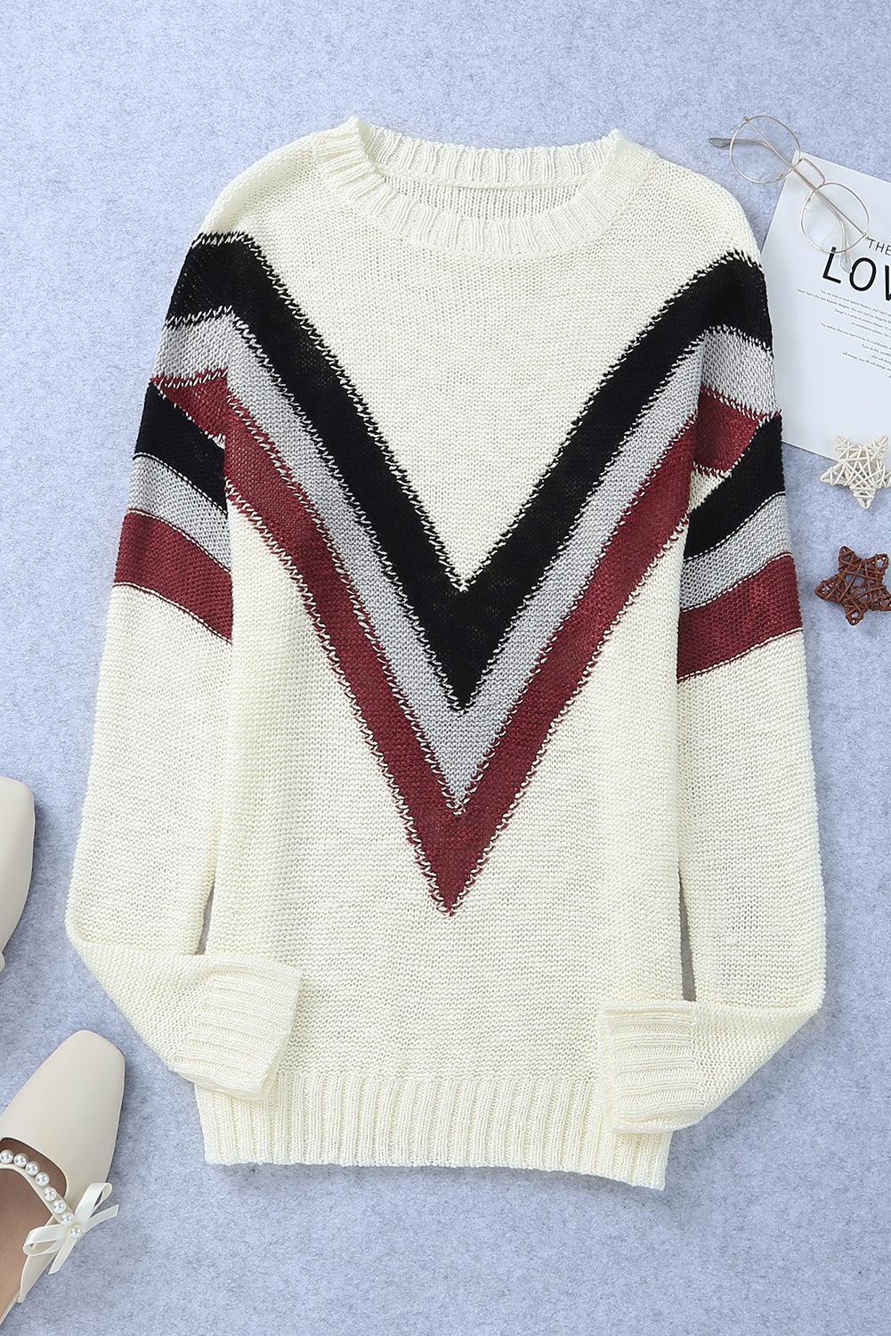 Multicolor Chevron Striped Drop Shoulder Sweater