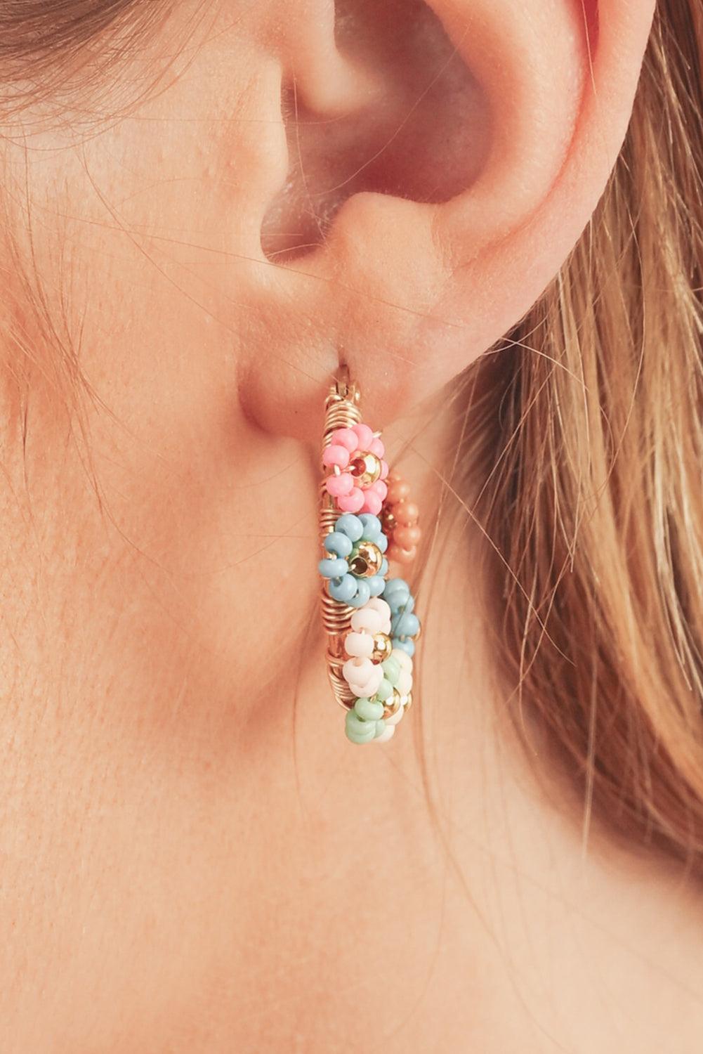 Pink Colorful Flower Hoop Earrings