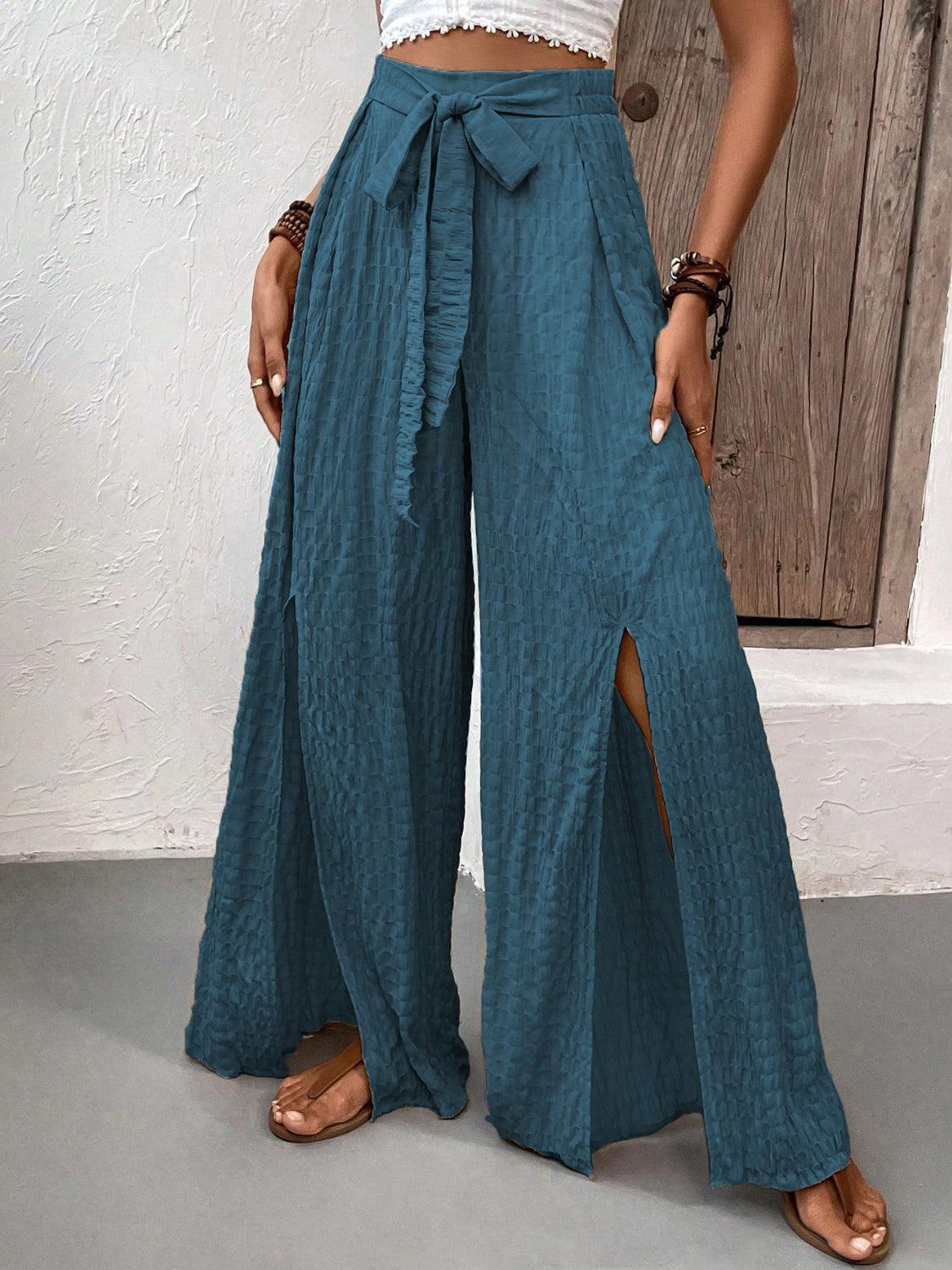 Tied Slit Wide Leg Pants