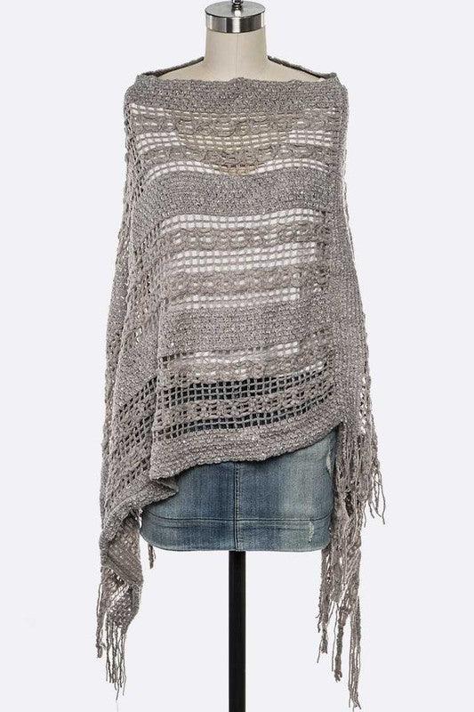 Loose Knit Fringe Poncho