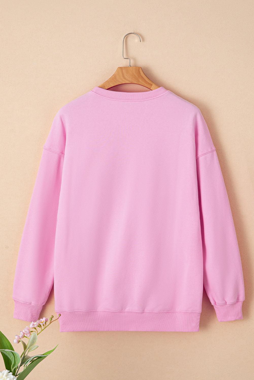 Pink Howdy Heart Graphic Round Neck Casual Sweater