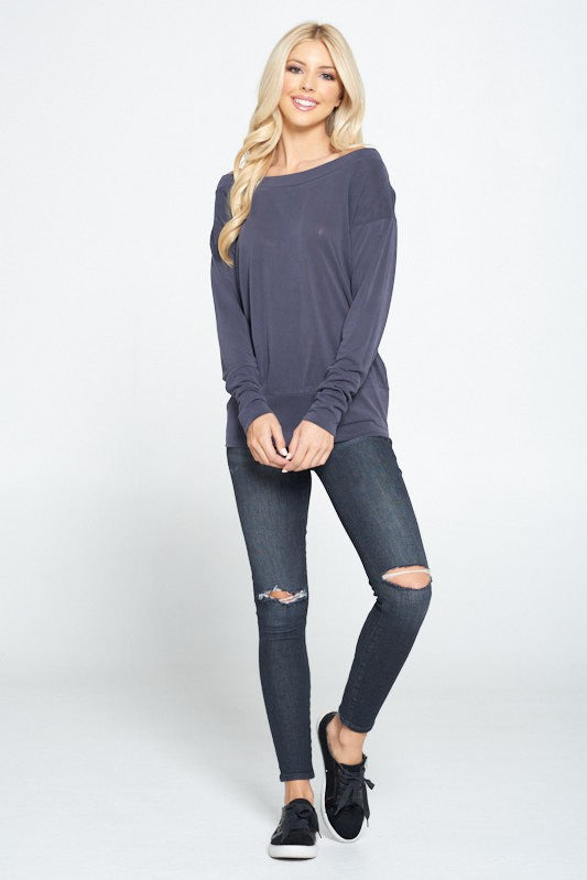 Off Shoulder Dolman Sleeve Knit Top