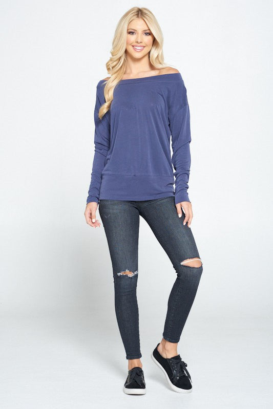 Off Shoulder Dolman Sleeve Knit Top