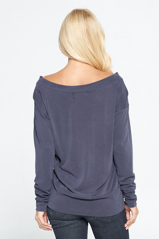 Off Shoulder Dolman Sleeve Knit Top