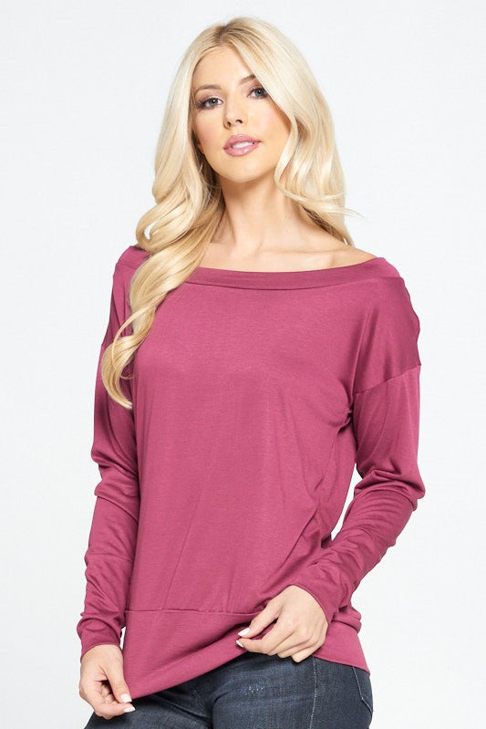 Off Shoulder Dolman Sleeve Knit Top