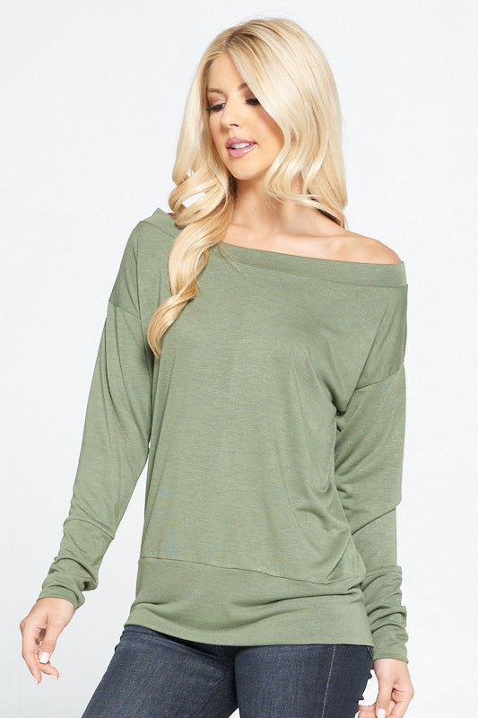 Off Shoulder Dolman Sleeve Knit Top