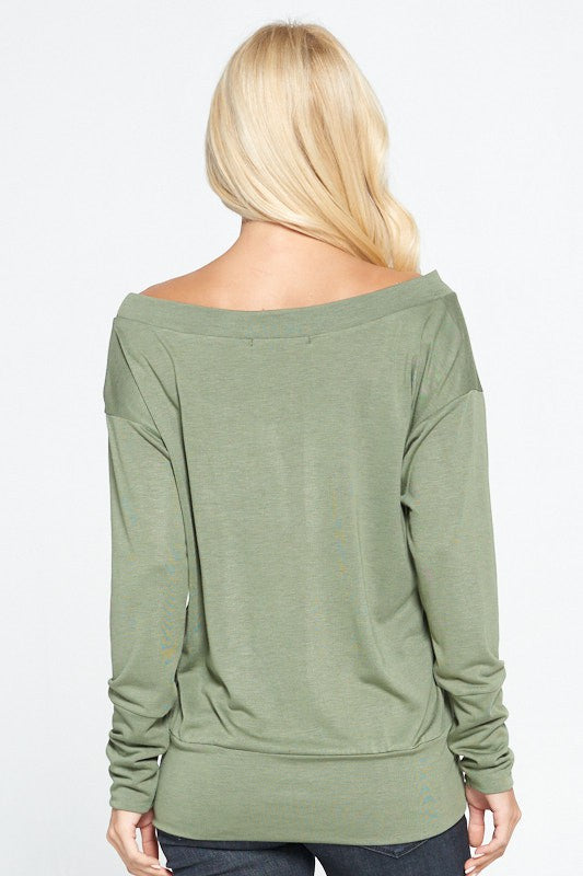 Off Shoulder Dolman Sleeve Knit Top