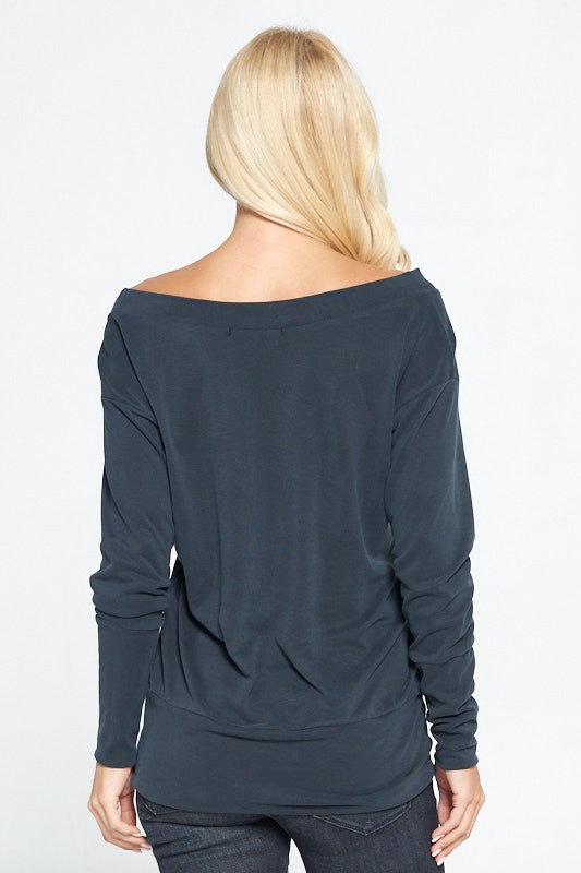 Off Shoulder Dolman Sleeve Knit Top