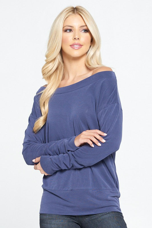 Off Shoulder Dolman Sleeve Knit Top