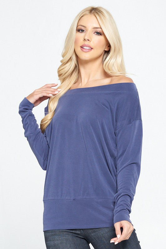 Off Shoulder Dolman Sleeve Knit Top