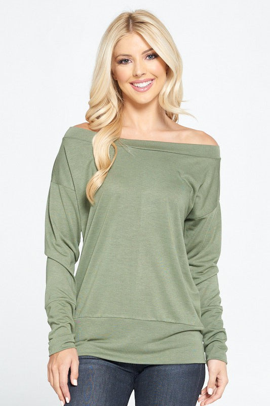 Off Shoulder Dolman Sleeve Knit Top