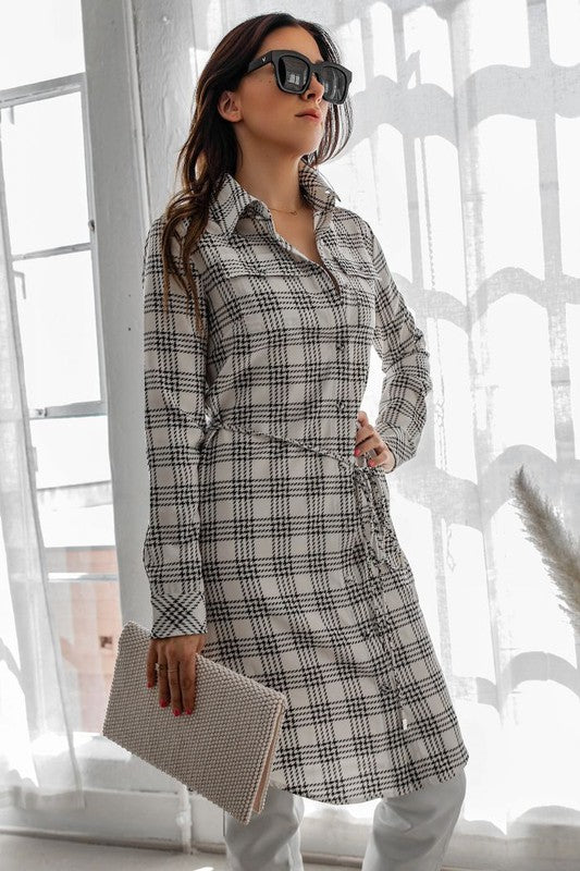 Rodeo Plaid Print Button Shirt Midi Dress