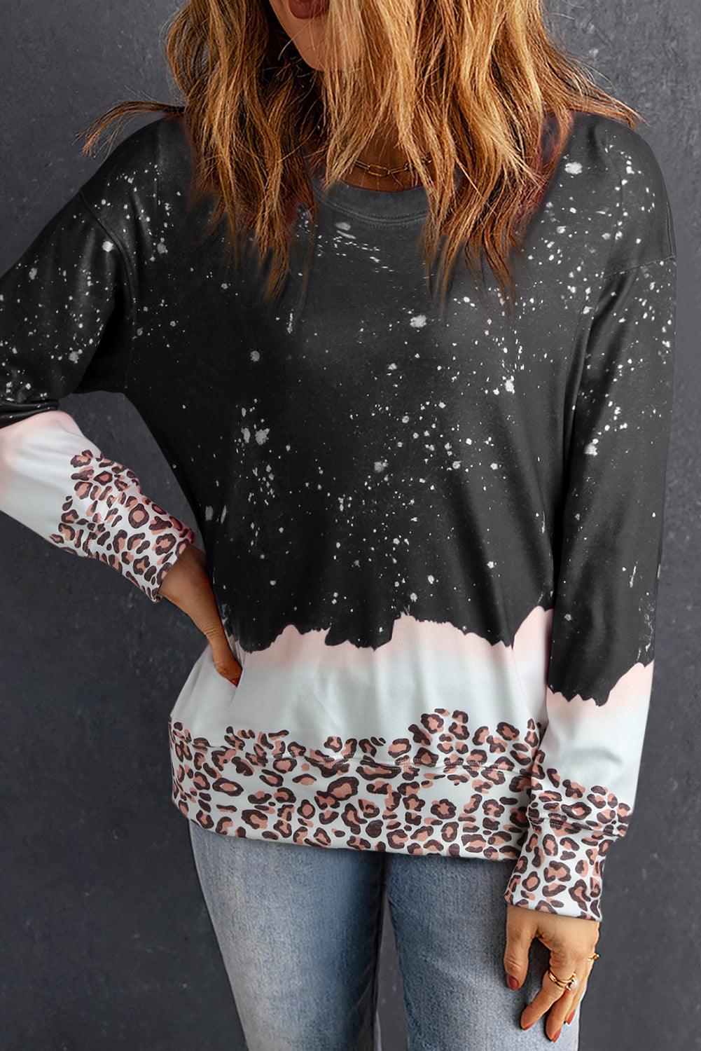 Leopard Bleached Heart Graphic Pullover Sweatshirt