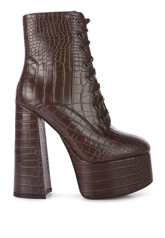 Magdalene Croc High Block Heeled Boot