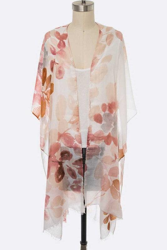 Watercolor Leaf Print Kimono Cardigan