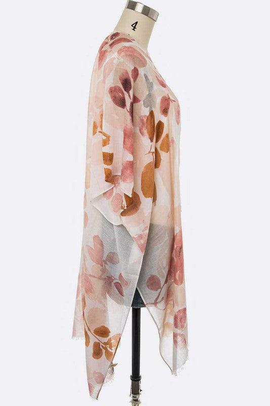 Watercolor Leaf Print Kimono Cardigan