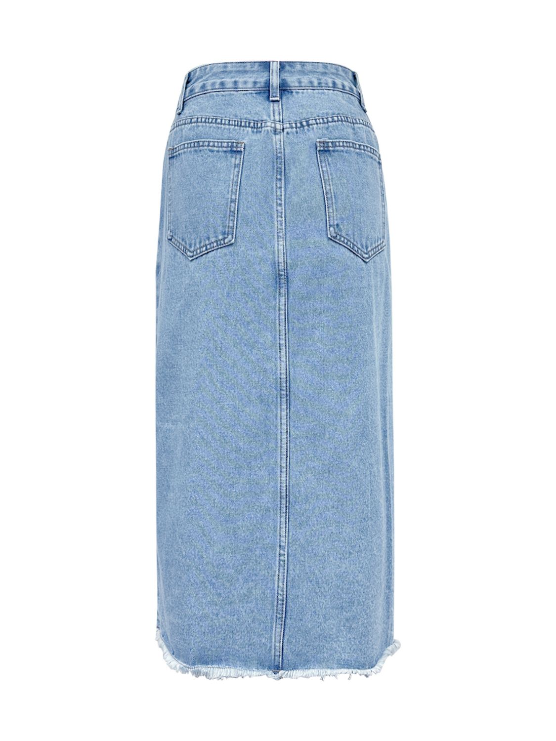 Raw Hem Slit Midi Denim Skirt