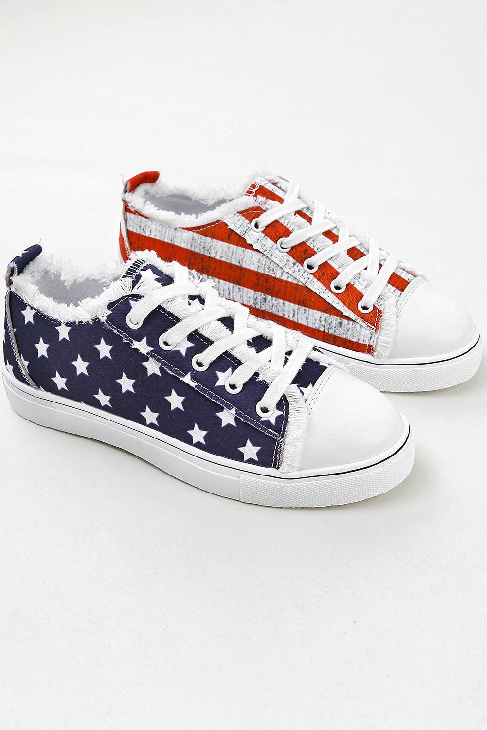 Blue American Flag Lace-up Canvas Flat Shoes