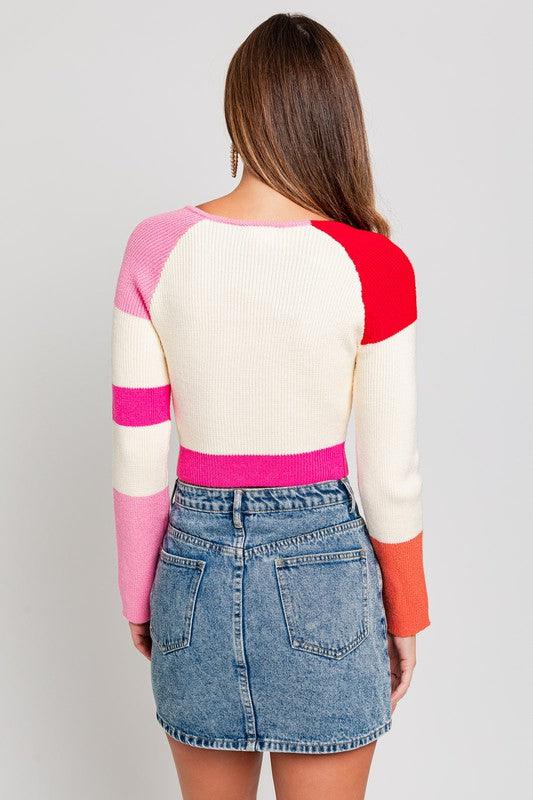 Long Sleeve Color Block Stripe Knit Top