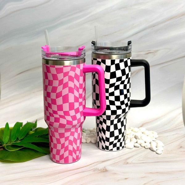 Stylish Checker Large Water Cup With Handle