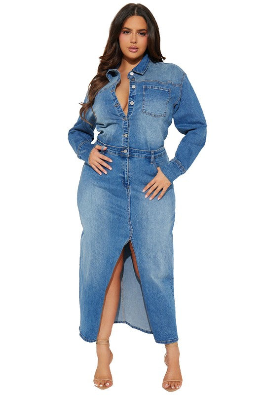 WOMEN FASHION DENIM LONG MAXI DRESS