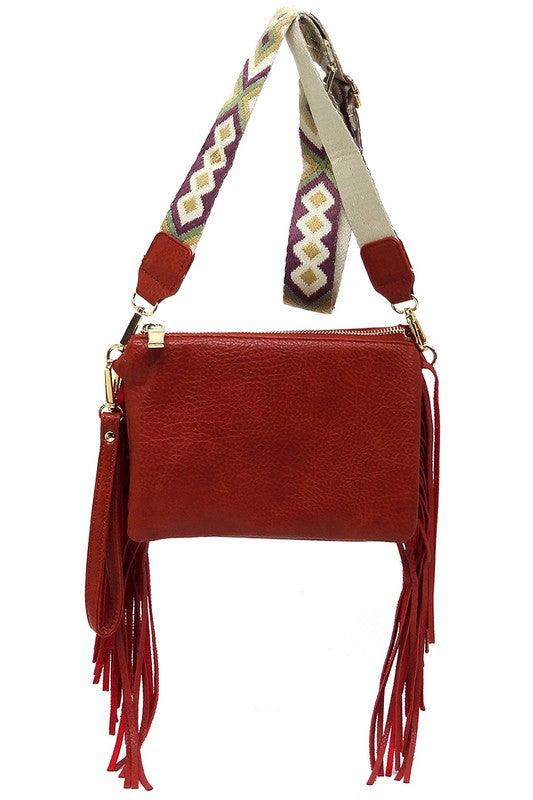 Aztec Guitar Strap Fringe Clutch Crossbody Bag