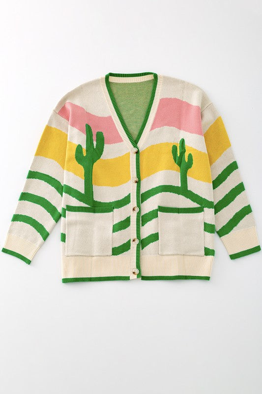 Wavy stripe cactus knit cardigan