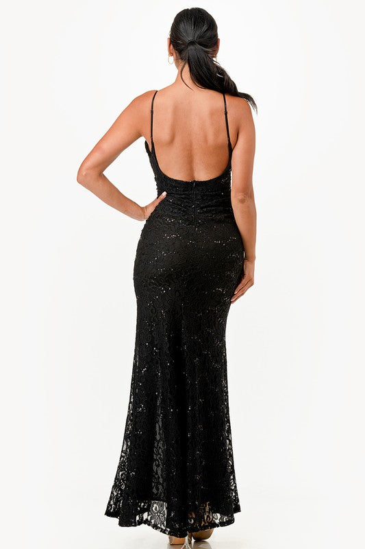 OPEN BACK LACE MERMAID DRESS