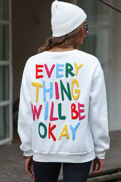 White XOXO Glitter Chenille Cable Knit Pullover Sweatshirt