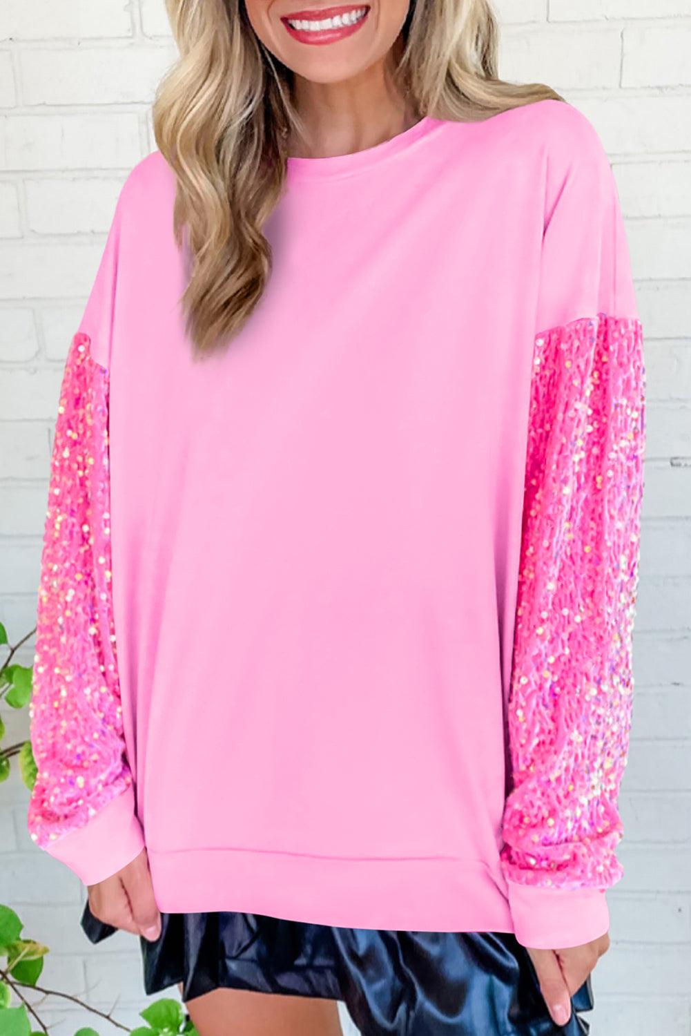 Pink  LOVE Chenille  Sequin Sleeve Top