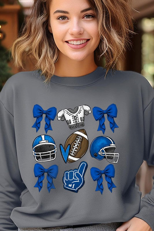 Blue Coquette Football Graphic Fleece Sweatshirts