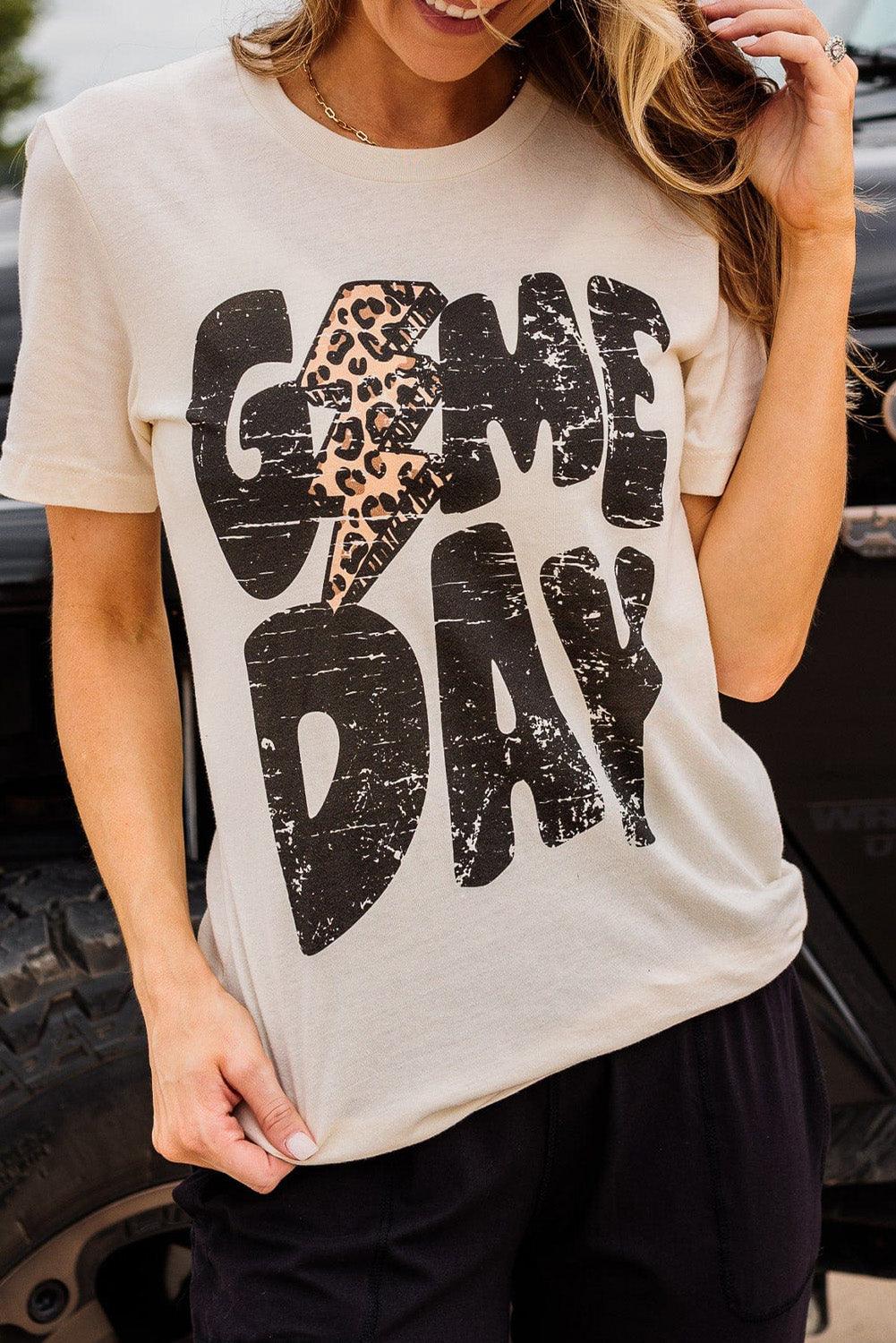 Khaki Game Day Rugby Football Season Leopard Lightning T Shirt