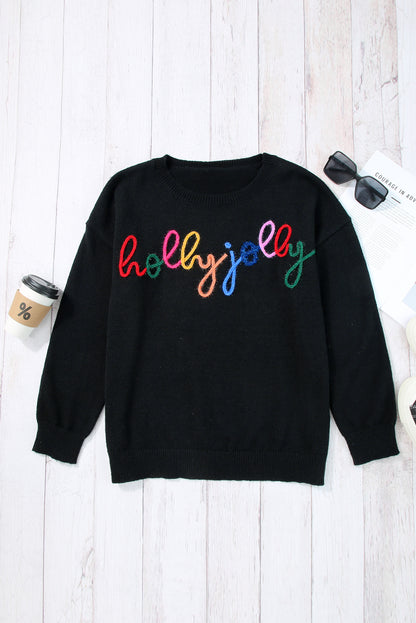 Glitter Print Round Neck Casual Sweater