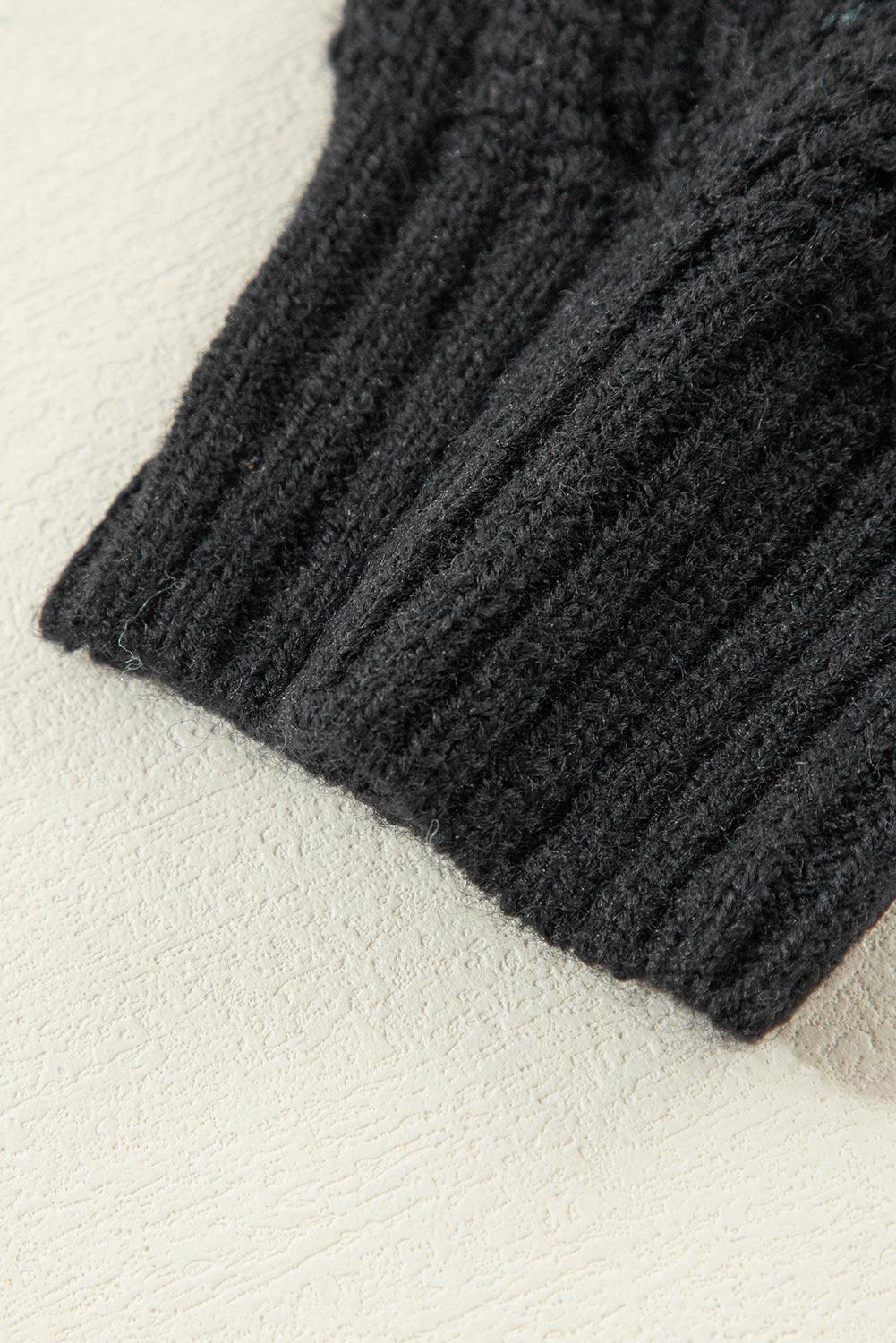 Black Hollow Out Knit V Neck Drop Shoulder Sweater