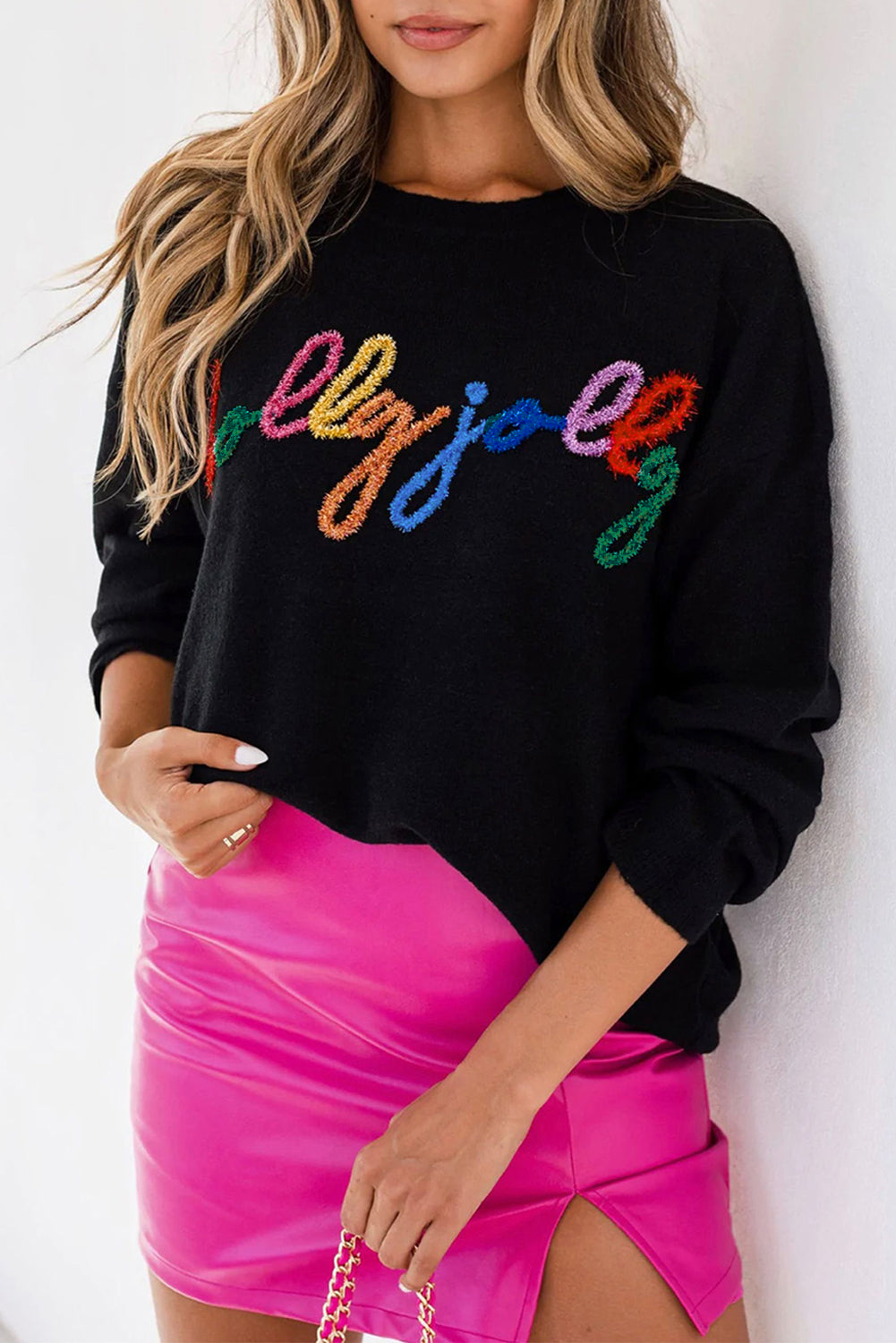 Pink Howdy Heart Graphic Round Neck Casual Sweater
