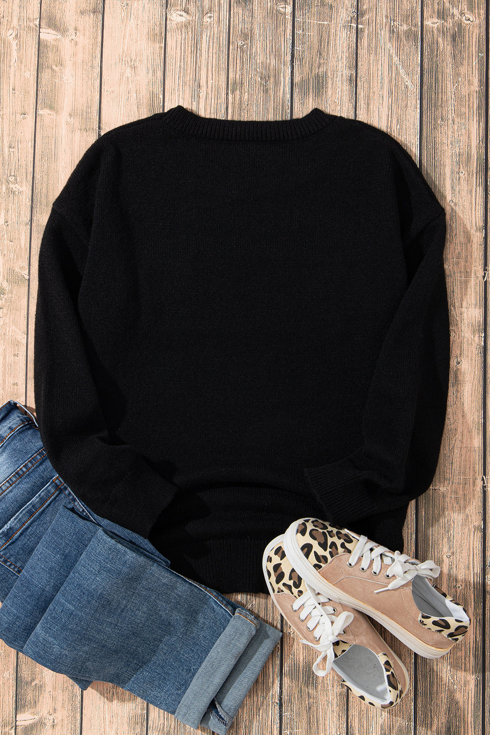 Glitter Print Round Neck Casual Sweater