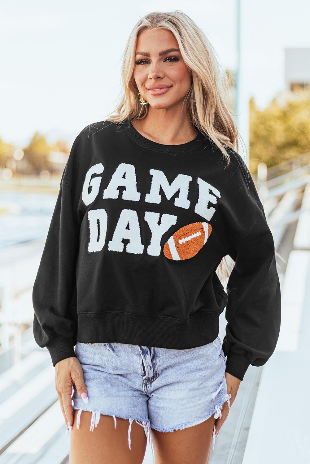 Black GAME DAY Graphic Varsity Pullover Sweatshirt