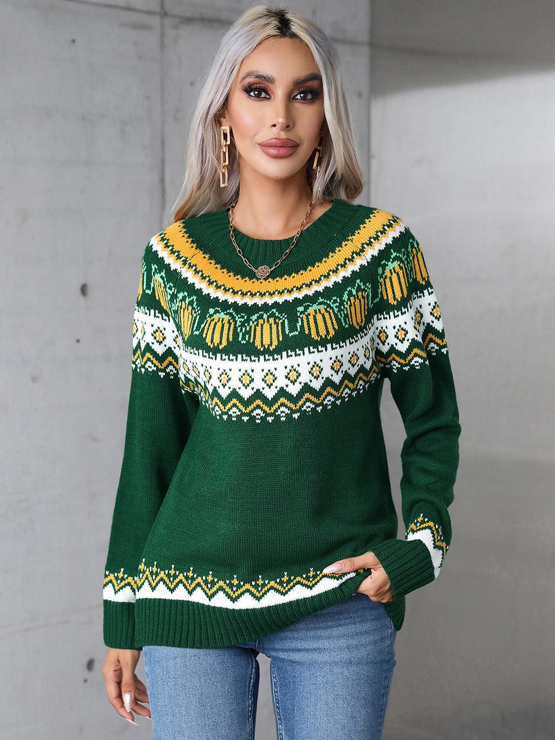 Angel Wings Geometric Round Neck Long Sleeve Sweater