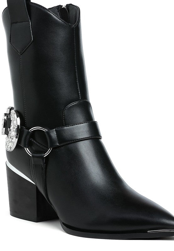 Woodstock Diamante Embellished Pin Buckle Boots