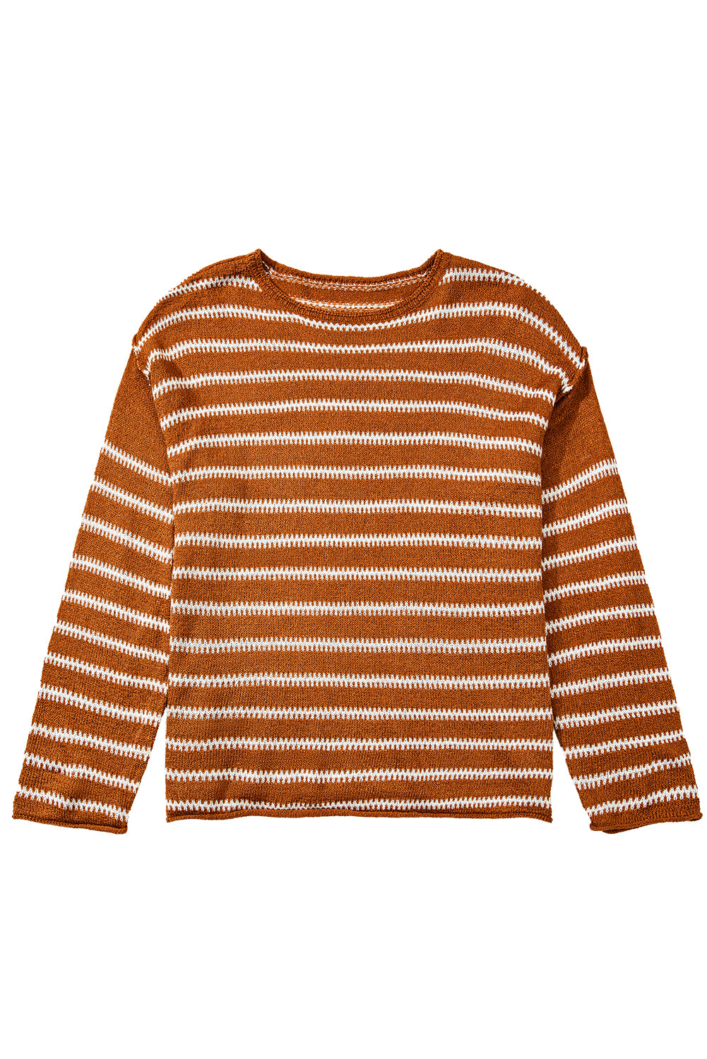 Brown Stripe Drop Shoulder Casual Sweater