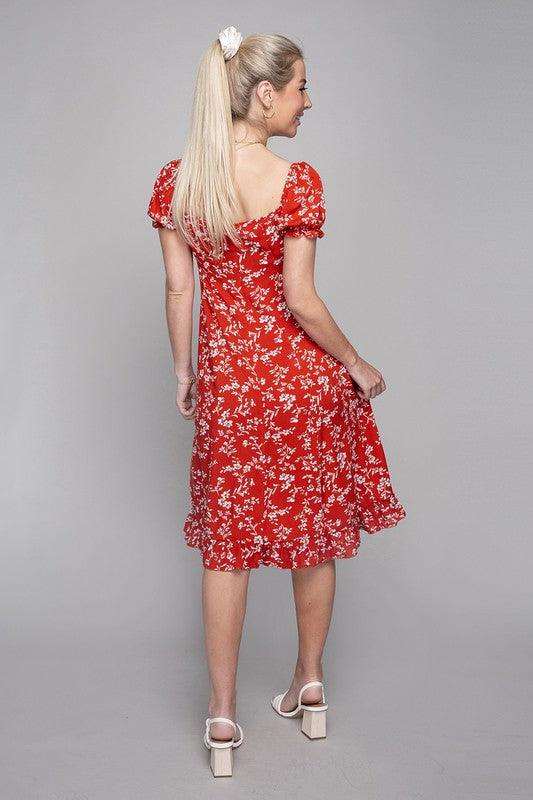 Floral Sweetheart Neck Dress