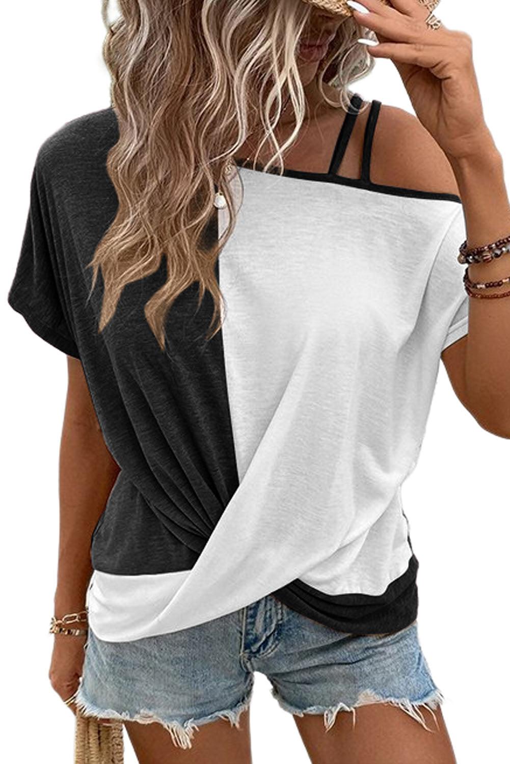 Colorblock Cold Shoulder Twist Hem Top