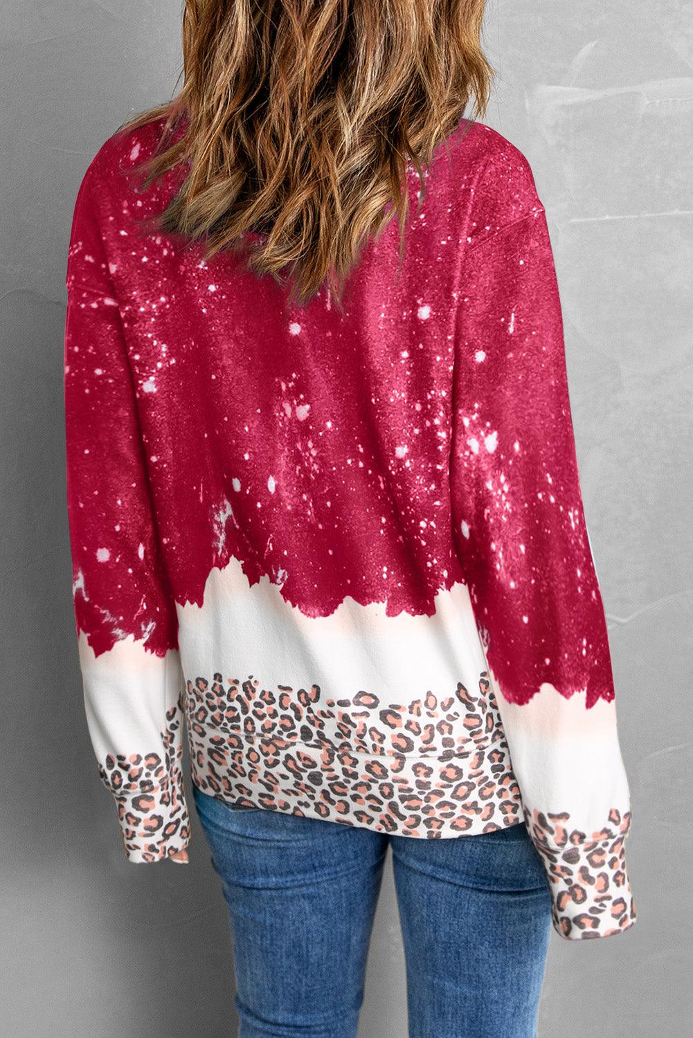 Leopard Bleached Heart Graphic Pullover Sweatshirt