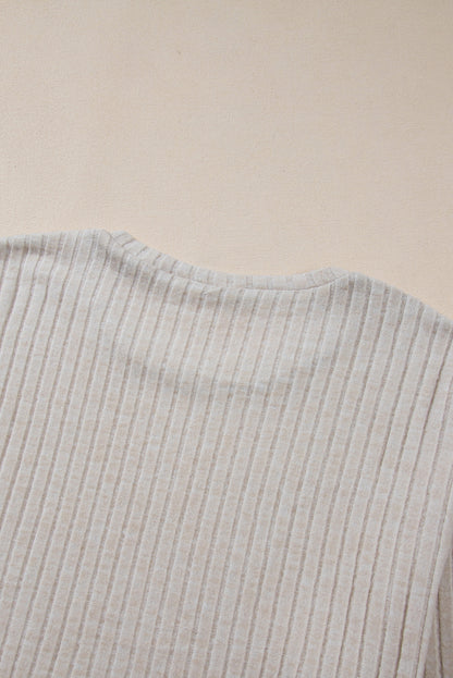 Ribbed Knit Bell Sleeve Crop Top Drawstring Pants Set