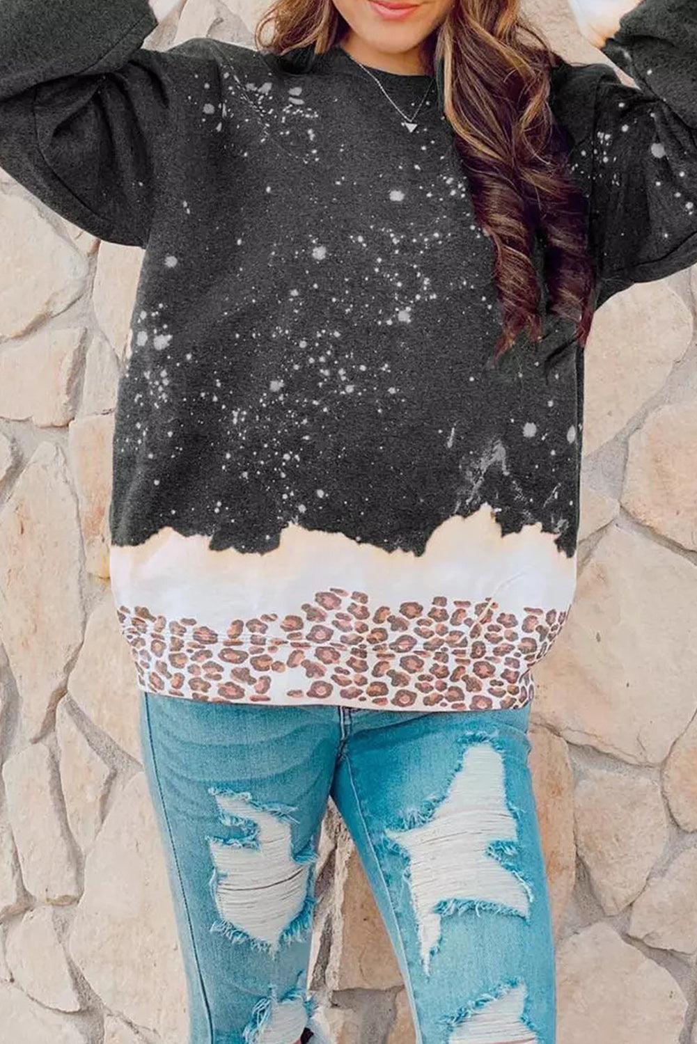 Leopard Bleached Heart Graphic Pullover Sweatshirt