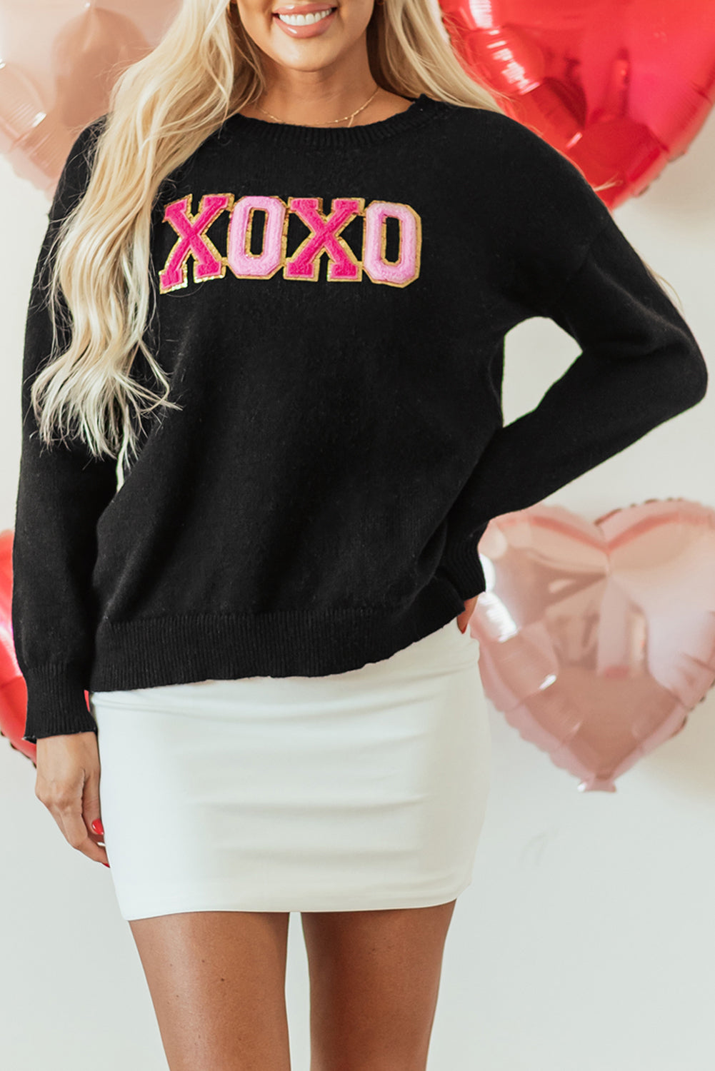 Pink Howdy Heart Graphic Round Neck Casual Sweater