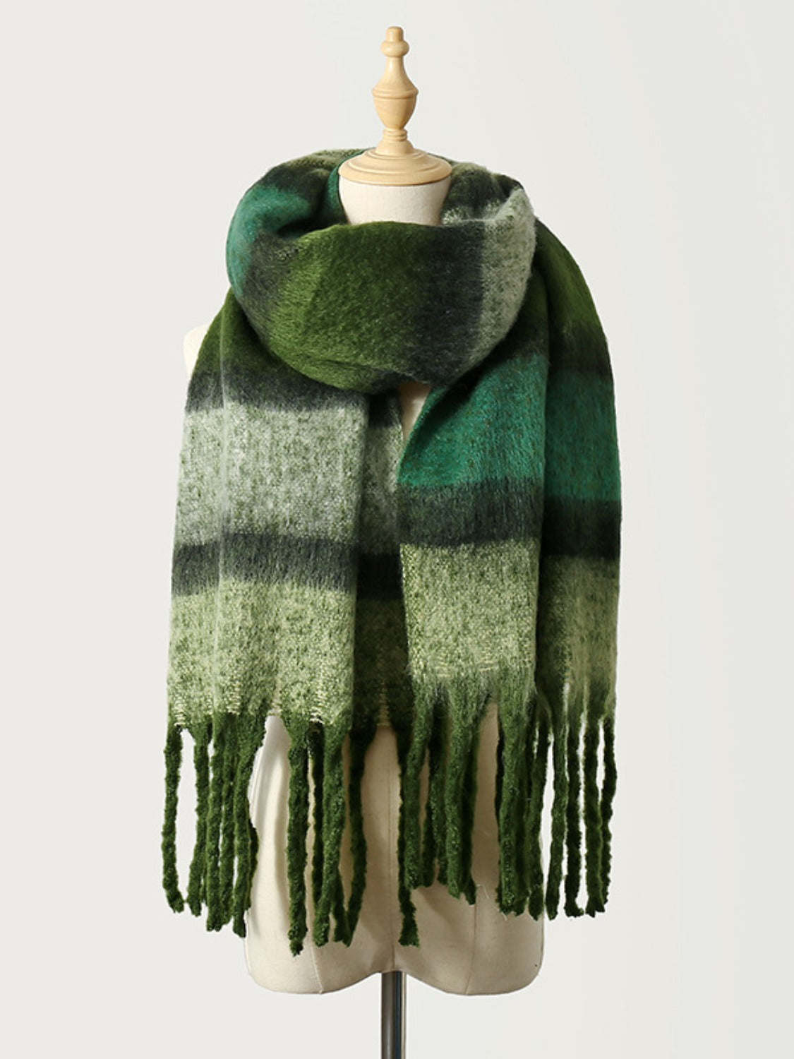 Fringe Color Block Polyester Scarf