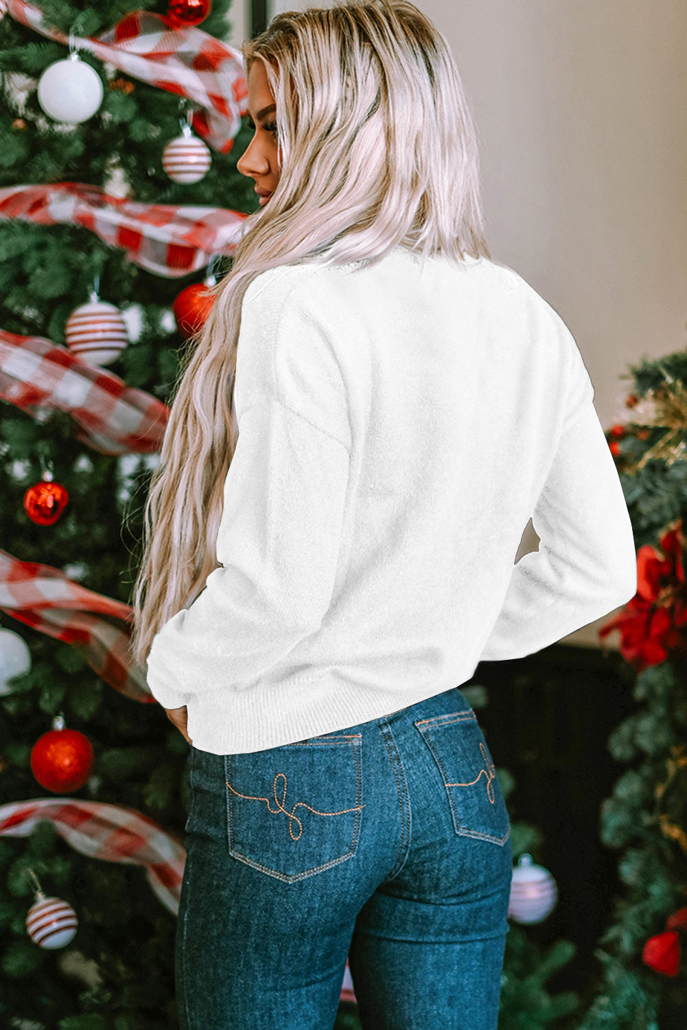 Glitter Print Round Neck Casual Sweater