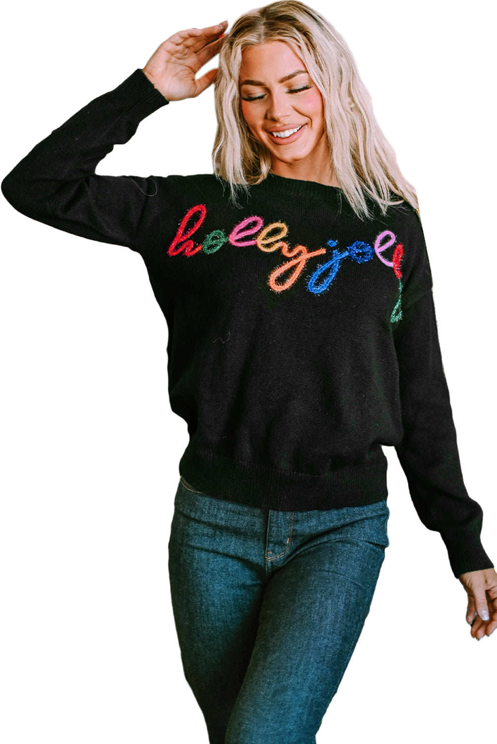 Pink Howdy Heart Graphic Round Neck Casual Sweater