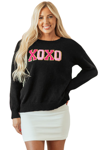Glitter Print Round Neck Casual Sweater
